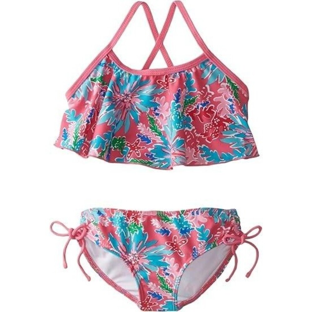 Kanu Surf Girls' 2 Piece Swimsuit Size 14 Ariel Pink Karlie Flounce Bikini Beach